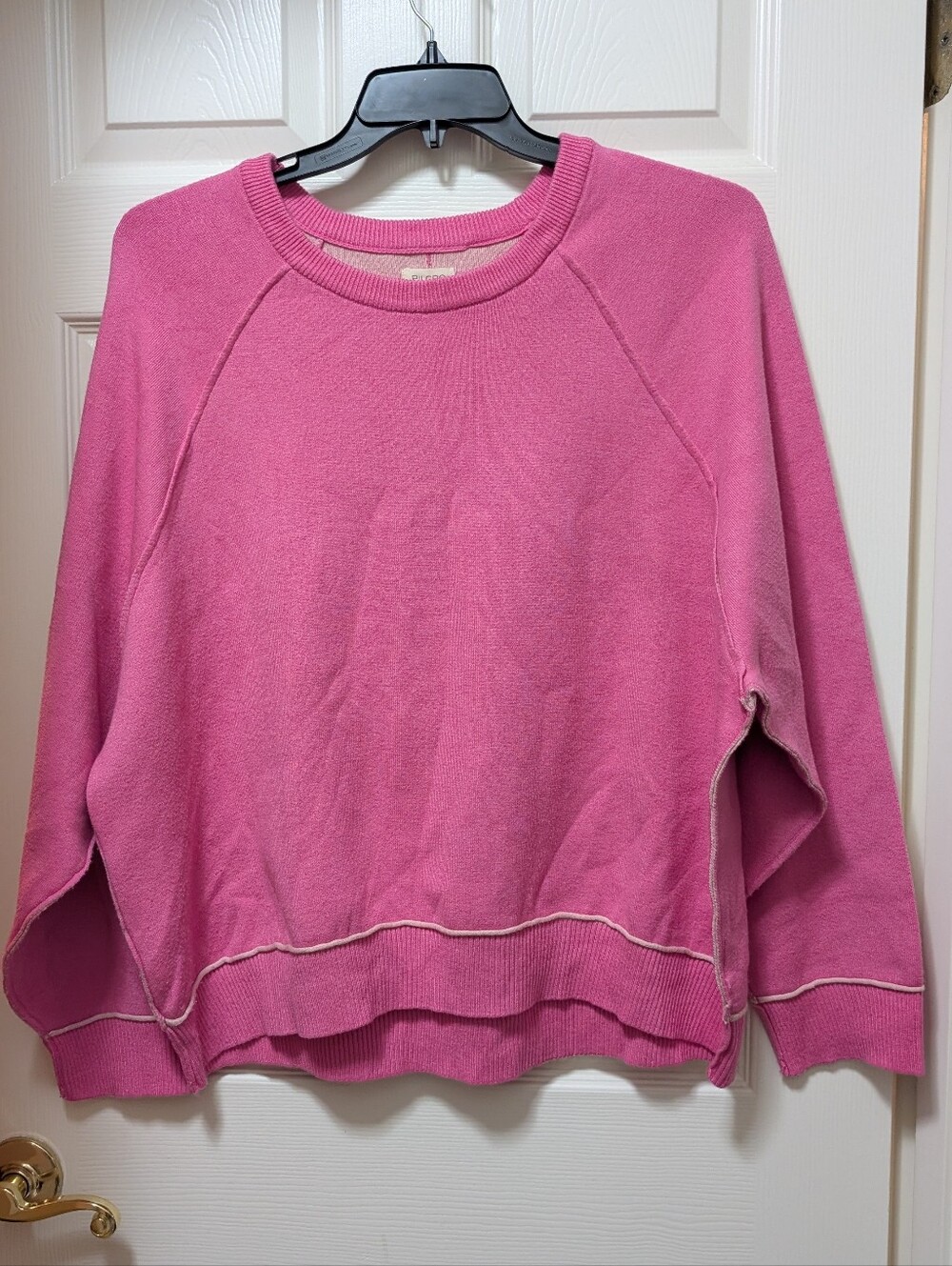 Pilcro Bright Pink Crewneck Sweater Pullover Size XL Raglan Exposed Seams